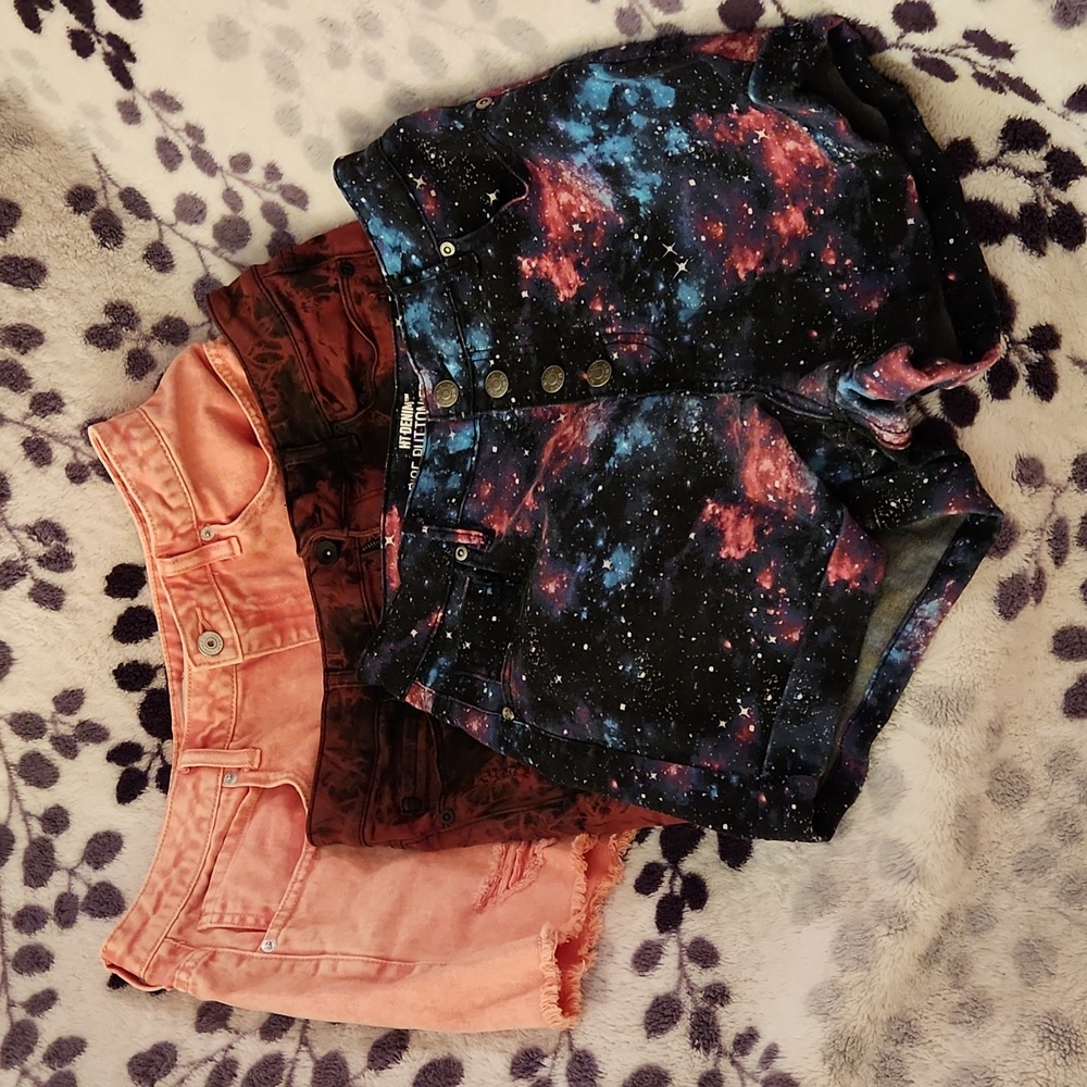 Three Pairs of Jean Shorts size 7:  Forever 21, Hot Topic, Blackheart
